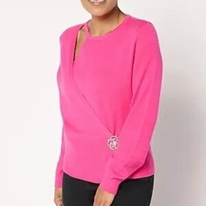 Mally Roncal Cut Out Sweater Womens XL Hot Pink Wrap Long Sleeve Career A671311‎